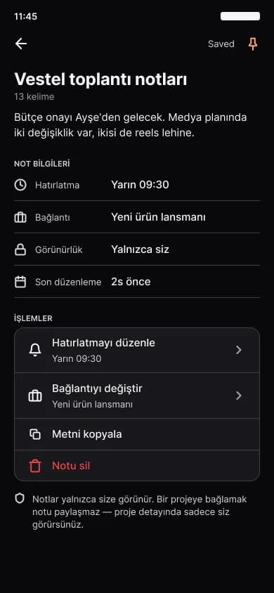 The note editor in the mobile app: headings, bullets and checklists