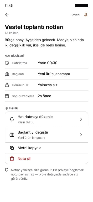 The note editor in the mobile app: headings, bullets and checklists